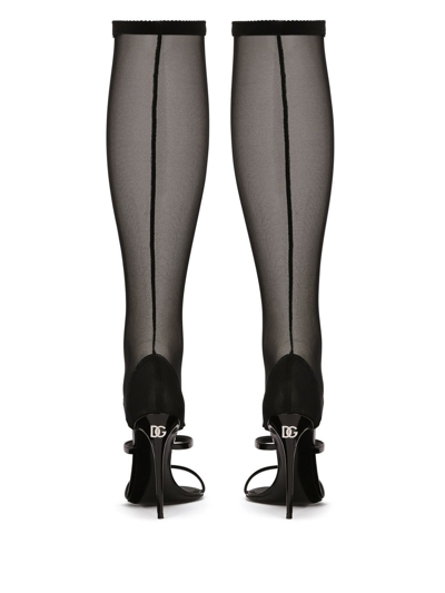 Shop Dolce & Gabbana 105mm Knee-high Tulle Sandals In Black