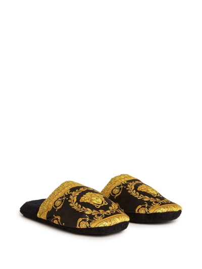 Shop Versace I Love Baroque Slippers In Black