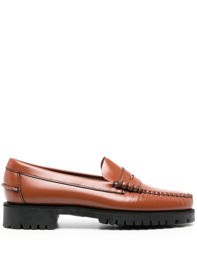 Shop Sebago Dan Leather Penny Loafers In Brown