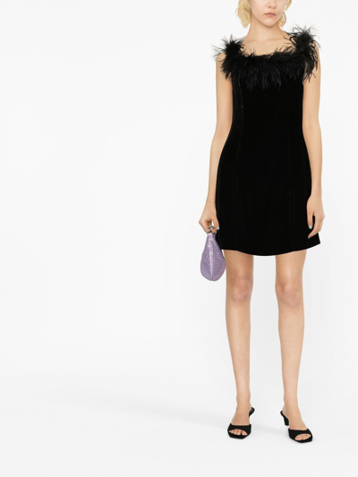 Shop Rixo London Lena Off-shoulder Feather-trim Mini Dress In Black