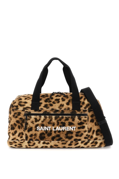 Shop Saint Laurent Velvet Nuxx Duffle Bag In Beige,brown