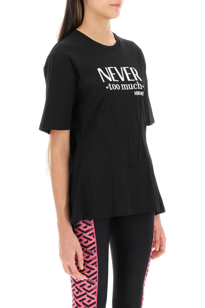 Shop Versace Bustier-effect T-shirt With Embroidered Slogan In Black