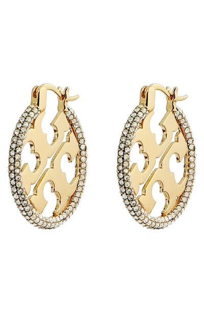 Shop Tory Burch Miller Pavé Hoop Earrings In Tory Gold / Crystal
