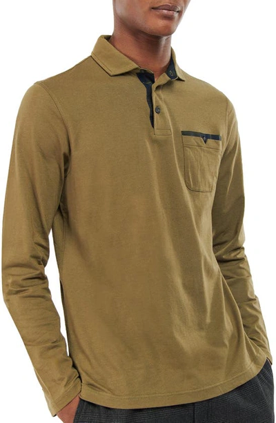 Barbour Corpatch Cotton Tartan Trimmed Regular Fit Long Sleeve Polo Shirt  In Mid Olive | ModeSens