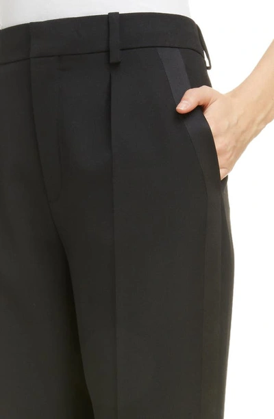 Shop Saint Laurent Straight Leg Virgin Wool Tuxedo Pants In Black