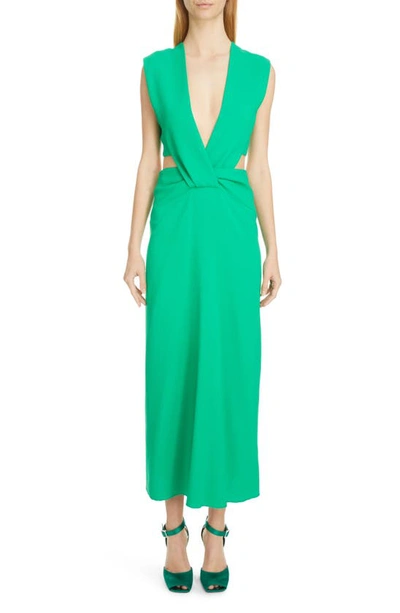 Shop Victoria Beckham Twist Detail Cady Midi Dress In Bright Green