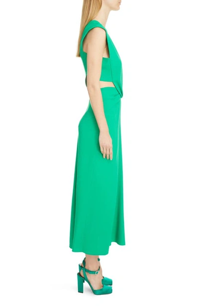 Shop Victoria Beckham Twist Detail Cady Midi Dress In Bright Green
