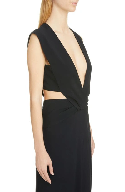 Shop Victoria Beckham Crossover Plunge Neck Cady Maxi Dress In Black