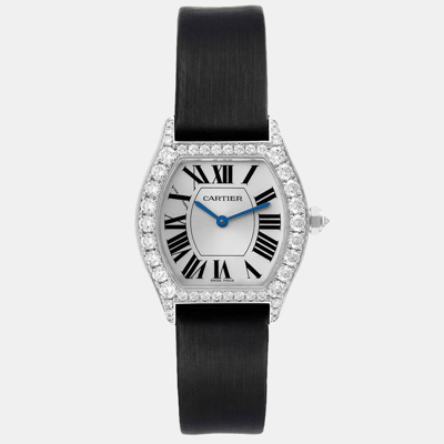 Pre-owned Cartier Silver 18k White Gold Tortue Wa507231 Manual Winding Women's Wristwatch 28 Mm