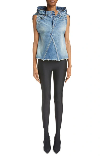 Shop Balenciaga Pants Denim Top In Blue