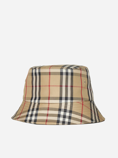 Shop Burberry Check Print Bucket Hat In Archive Beige