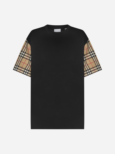 BURBERRY CHECK SLEEVES COTTON T-SHIRT 