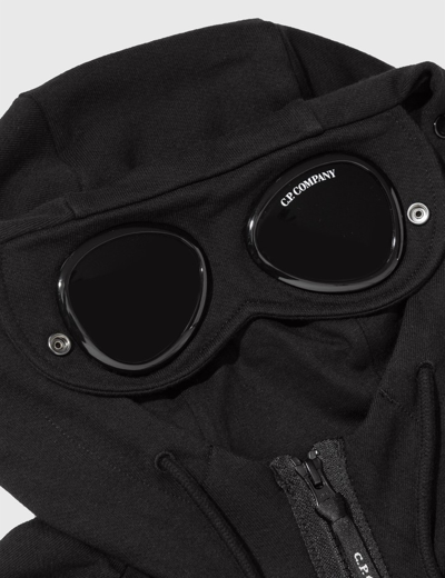 Shop C.p. Company Diagonal Raised Fleece Goggle Hoodie In Black