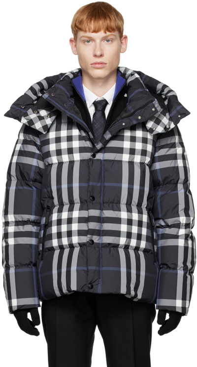 Shop Burberry Blue Night Down Coat In Black