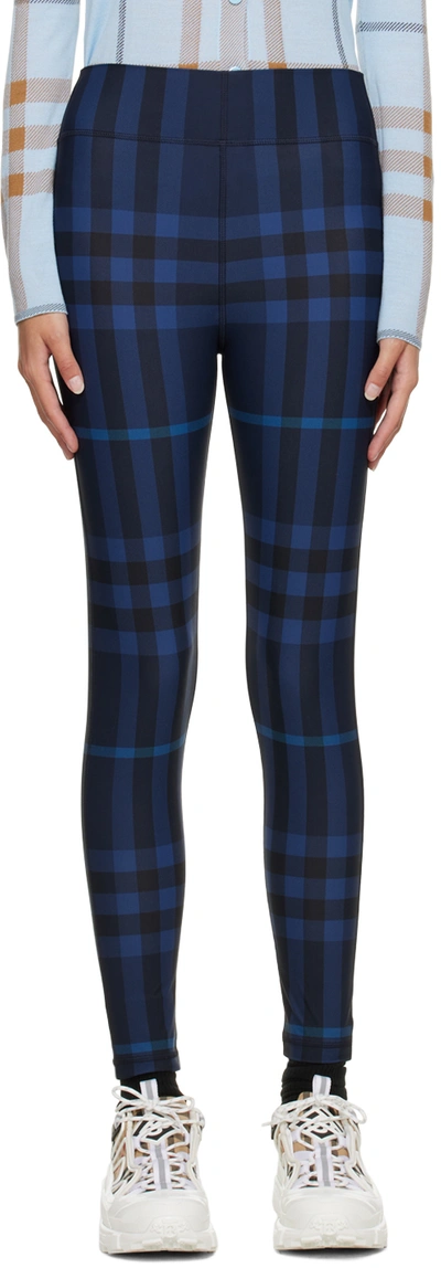 Shop Burberry Blue Check Sport Leggings In Dark Charcoal Blue C