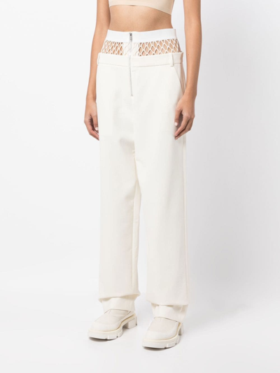 Shop Dion Lee Fishnet Panel Straight-leg Trousers In 白色