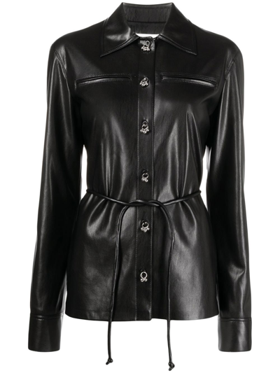 Shop Nanushka Faux-leather Dangling-button Shirt In Black