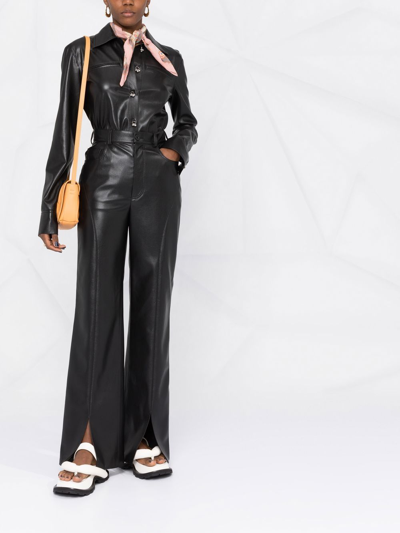Nanushka Faux-leather Dangling-button Shirt In Black