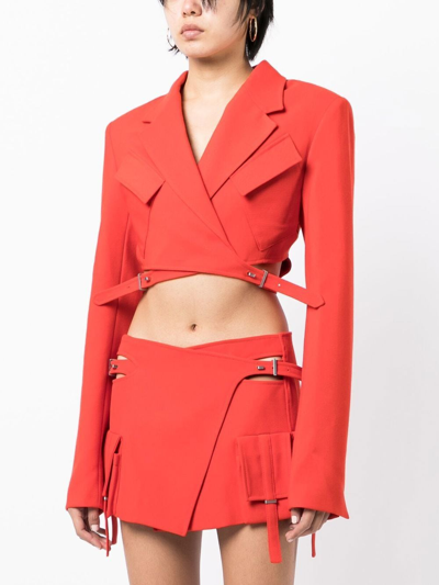 Shop Dion Lee Cropped Cut-out Blazer In 红色