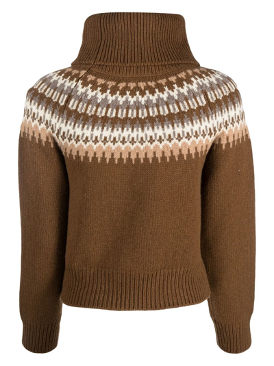 Nili Lotan Alesander Fair-isle Turtleneck Sweater In 褐色