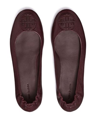 Tory Burch Logo-patch Detail Ballerina Shoes In Red