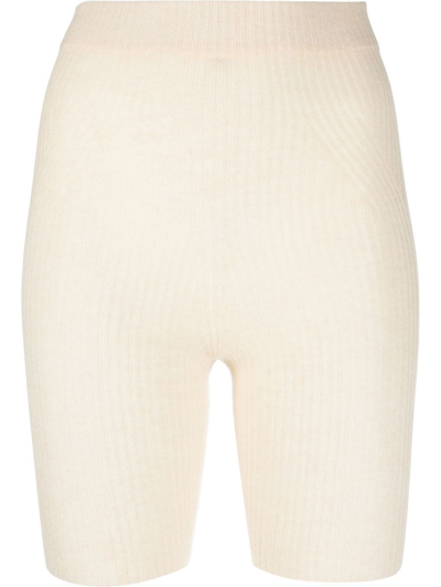Shop Laneus Elasticated-waist Ribbed-knit Shorts In 中性色