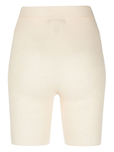 Shop Laneus Elasticated-waist Ribbed-knit Shorts In 中性色