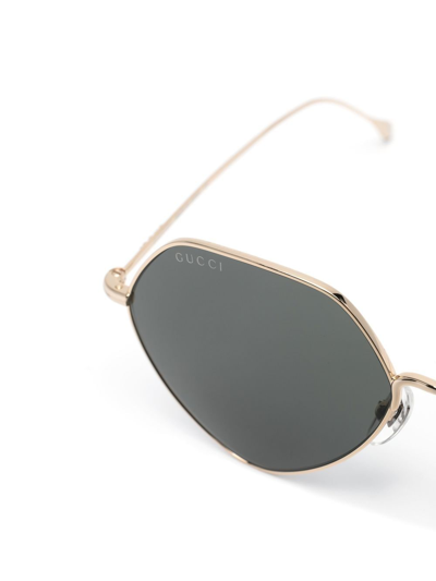 Gucci Logo-engraved Round-frame Sunglasses In Gold