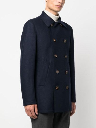 Shop Eleventy Double-breasted Wool Coat In 蓝色