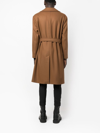 Shop Hevo Ostunic Belted Wool Coat In 褐色