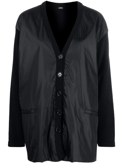 Shop Aspesi Hybrid Button-up Cardigan In 黑色