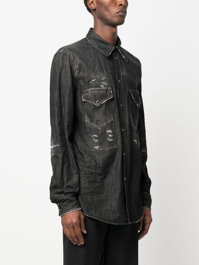Shop Dsquared2 Distressed-finish Denim Shirt In 黑色