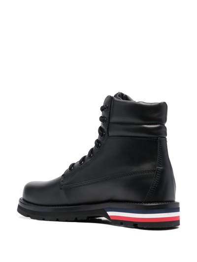 Shop Moncler Leather Lace-up Boots In 黑色