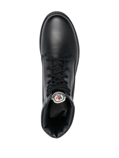Shop Moncler Leather Lace-up Boots In 黑色