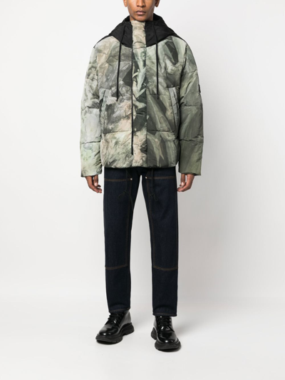 Shop Holden Faded Camouflage-print Padded Jacket In 绿色