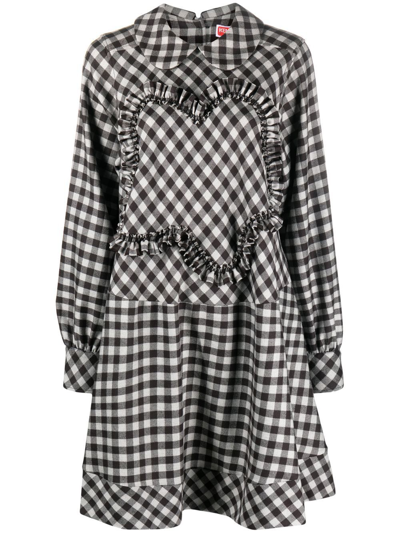 Shop Kenzo Gingham-check Midi Dress In 黑色