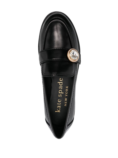 Shop Kate Spade Crystal-embellished Leather Loafers In 黑色
