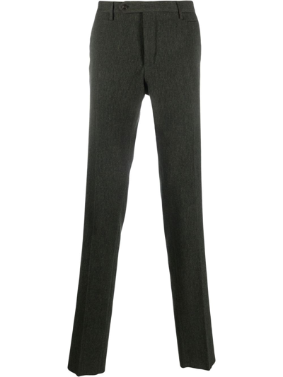 Shop Incotex Pinstripe Chenille Trousers In 绿色