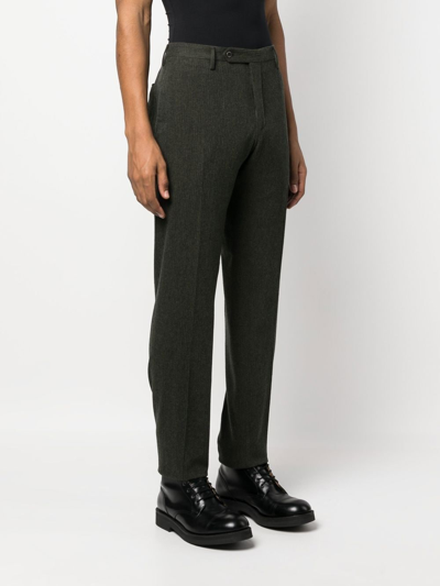 Shop Incotex Pinstripe Chenille Trousers In 绿色