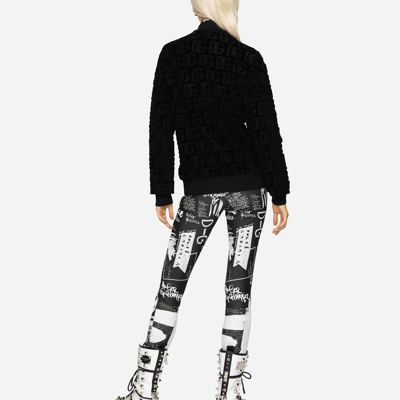 Dolce & Gabbana Jacquard Jersey Sweatshirt With All-over Dg Detail And Zipper In Black