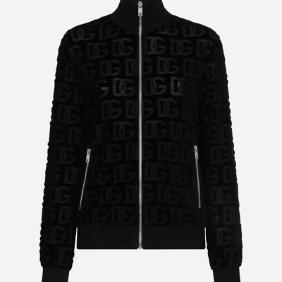 Dolce & Gabbana Jacquard Jersey Sweatshirt With All-over Dg Detail And Zipper In Black