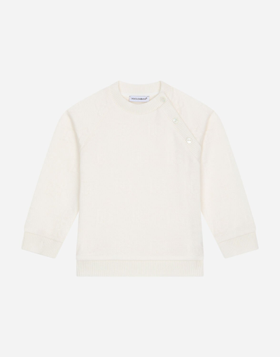 Shop Dolce & Gabbana Round-neck Sweatshirt With Jacquard Dg Logo In White