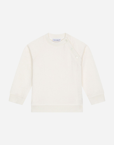 Dolce & Gabbana Round-neck Sweatshirt With Jacquard Dg Logo In White