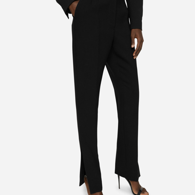 Dolce & Gabbana Woolen Pants With Slits On The Hem In Black