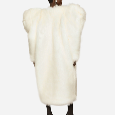 Shop Dolce & Gabbana Long-haired Faux Fur Coat In White