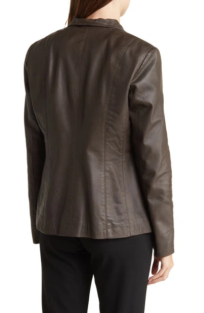 Shop Cole Haan Signature Wing Collar Leather Jacket In Dark Espresso