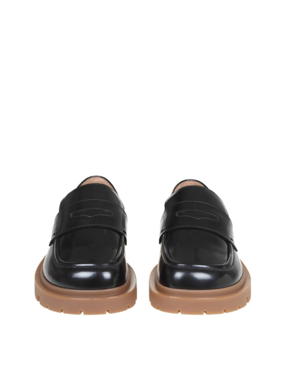 Shop Maison Margiela Black Matt Leather Loafers In Black / Barley