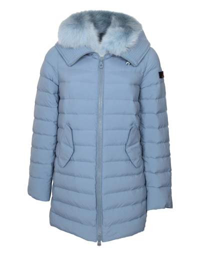 Shop Peuterey Itoka Down Jacket With Fur Collar In Light Blue