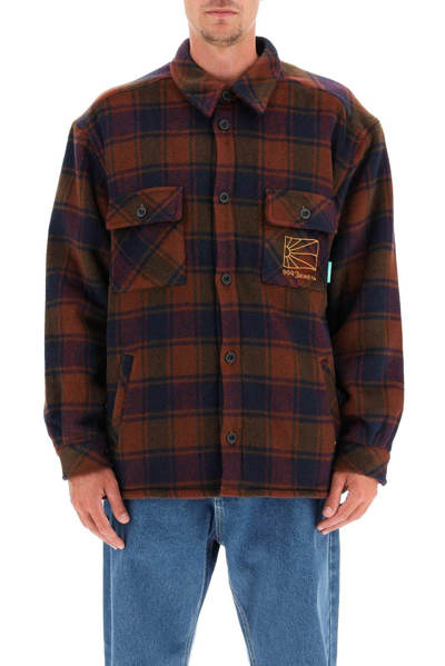 Shop Paccbet Logo Embroidered Check Shirt Jacket In Ink