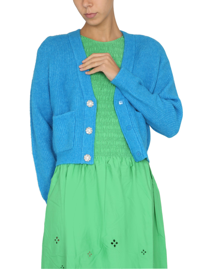 Shop Ganni Knitted Cardigan In Azzurro